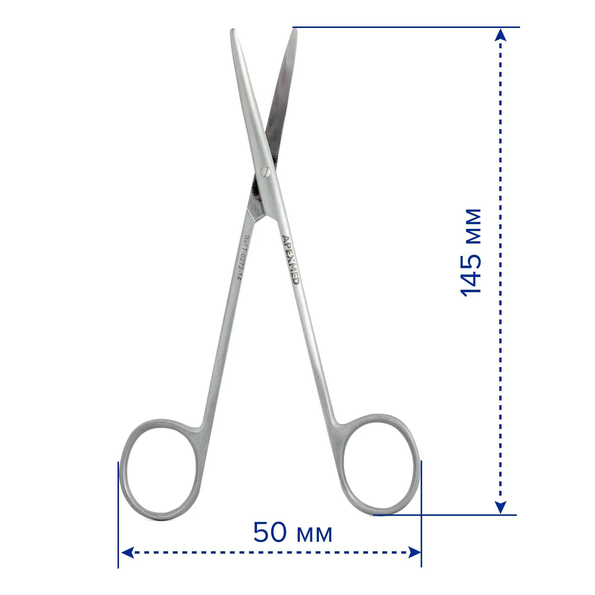 Ножницы хирургические Metzenbaum-Fine остроконечные, изогнутые, 145 мм, Apexmed