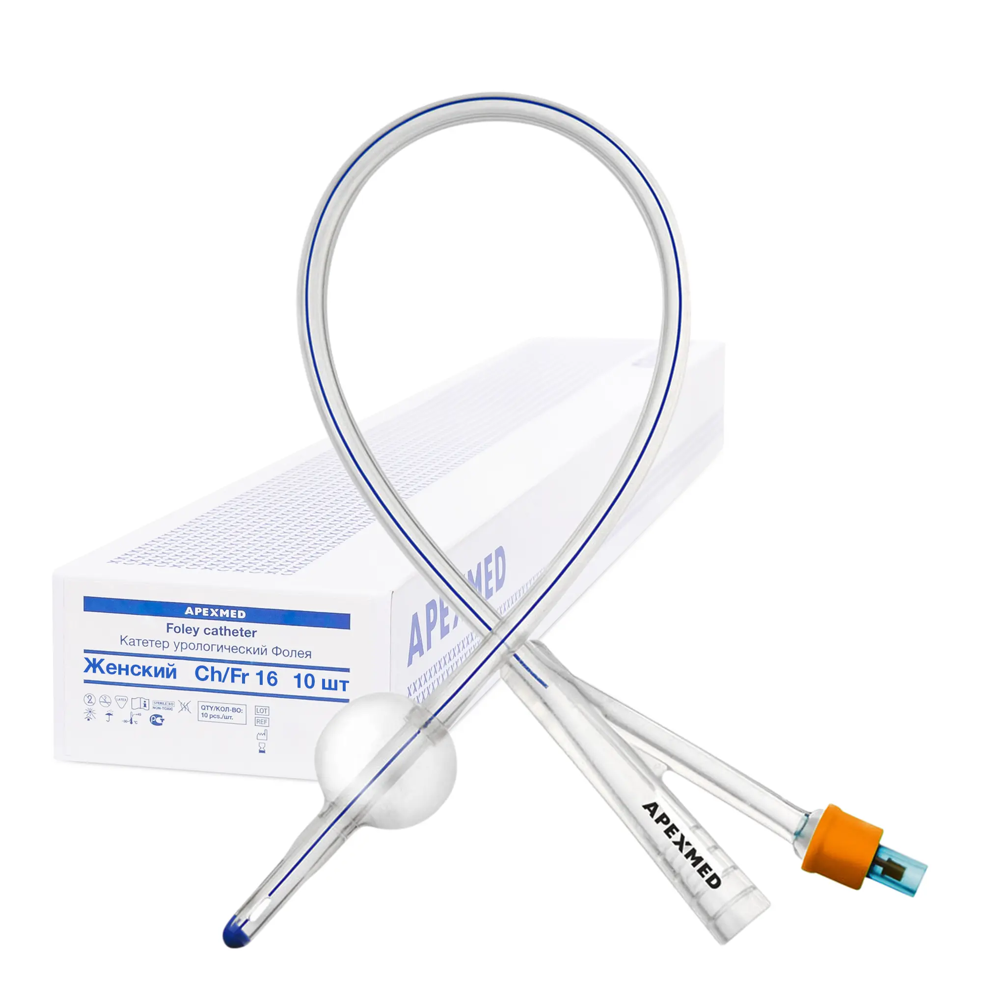 Катетер Фолея 16 Ch/Fr женский, силиконовый, 10 шт