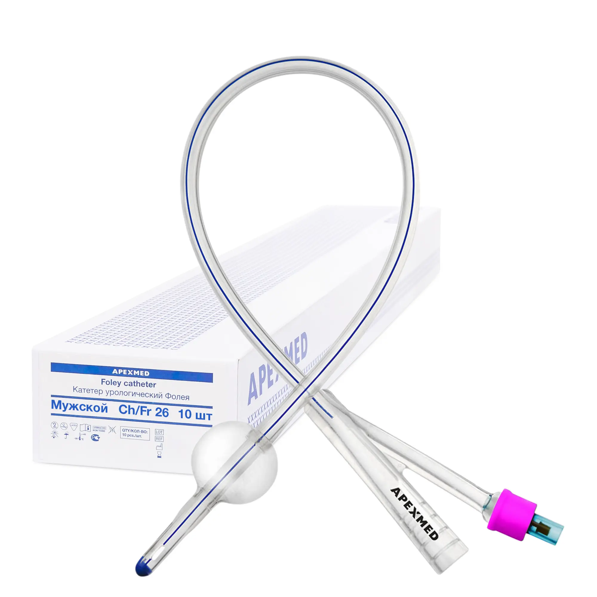 Катетер Фолея 26 Ch/Fr мужской, силиконовый, 10 шт