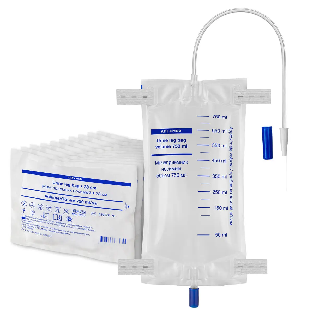 Мочеприемник ножной 750 мл, 28 см, носимый, 10 шт