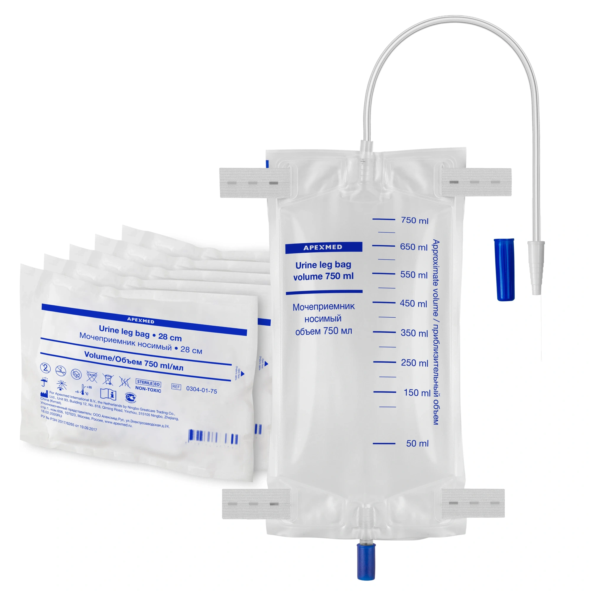 Мочеприемник ножной 750 мл, 28 см, носимый, 5 шт