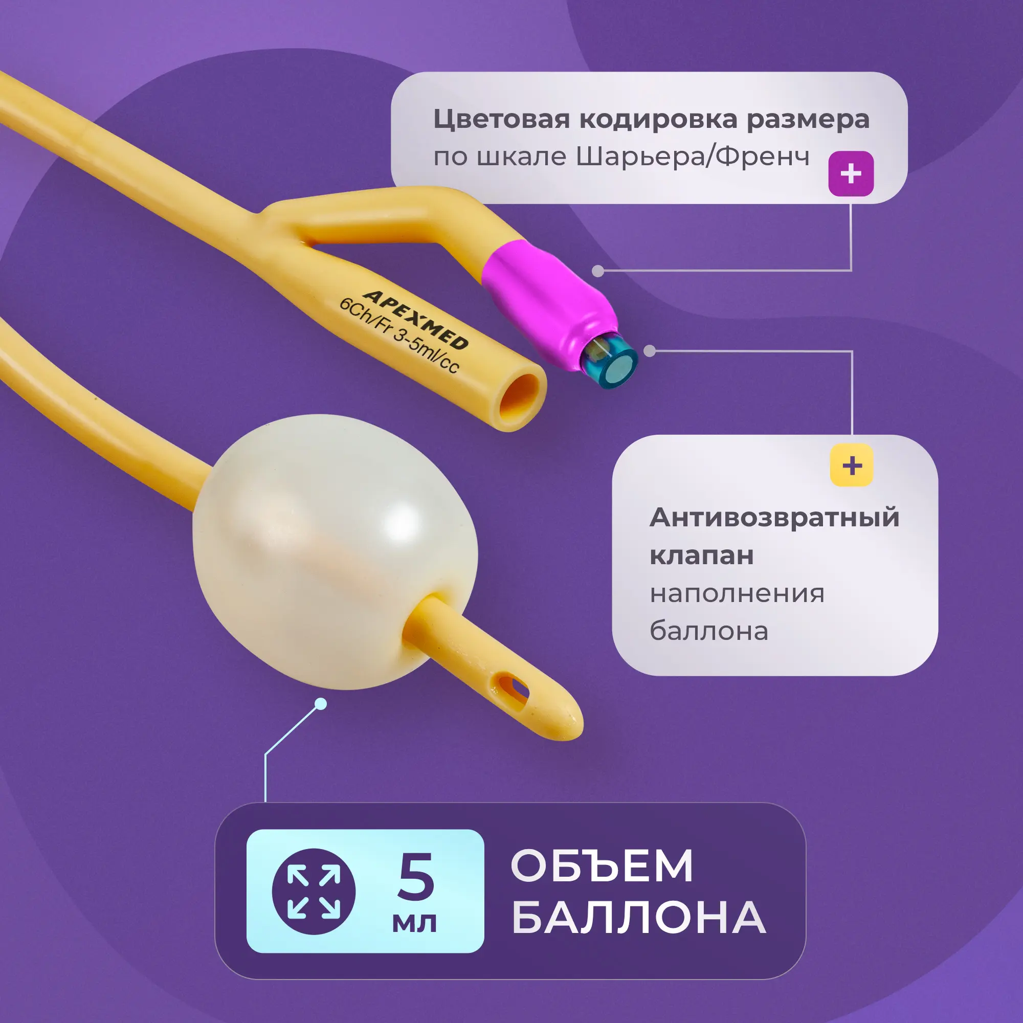 Катетер Фолея 6 Ch/Fr детский, урологический, 10 шт