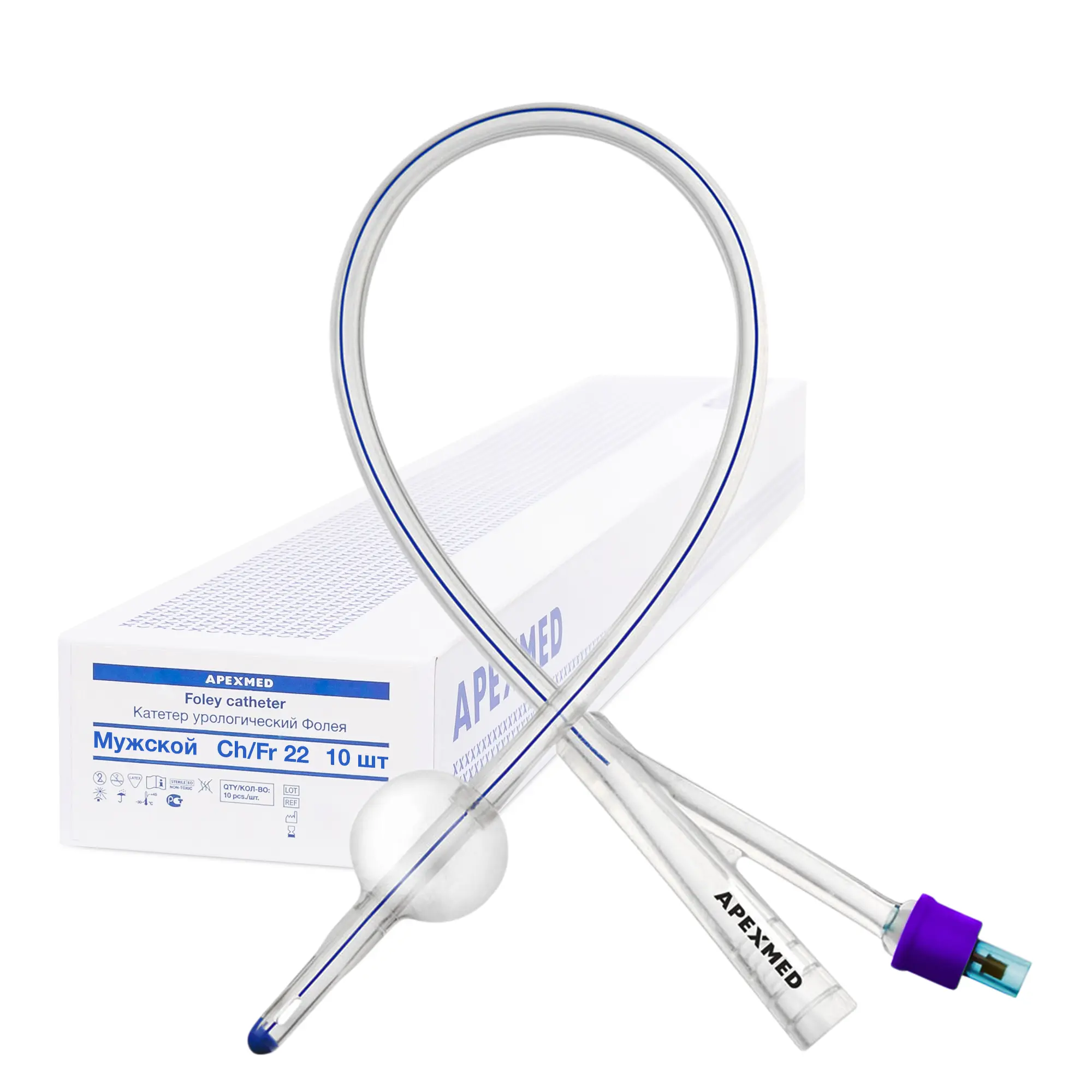 Катетер Фолея 22 Ch/Fr мужской, силиконовый, 10 шт