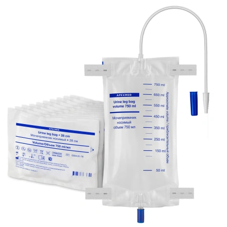 Мочеприемник ножной 750 мл, 28 см, носимый, 10 шт