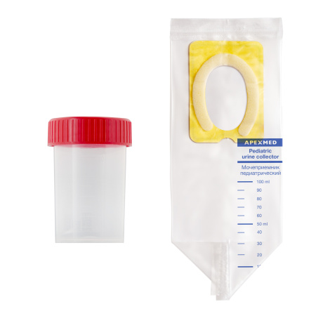 Мочеприемник для новорожденных Apexmed универсальный, мочесборник детский 10 шт, с контейнером для анализов 5 шт