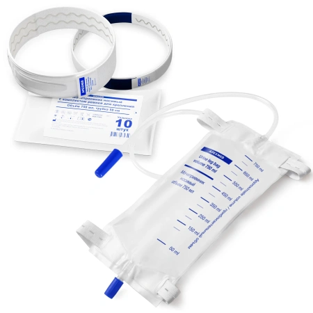 Мочеприемник ножной 750 мл, 50 см, с комплектом ремней для крепления, 10 шт