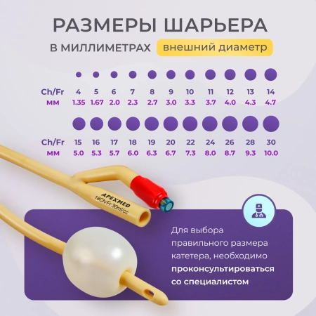 Катетер Фолея 18 Ch/Fr мужской, урологический, 10 шт