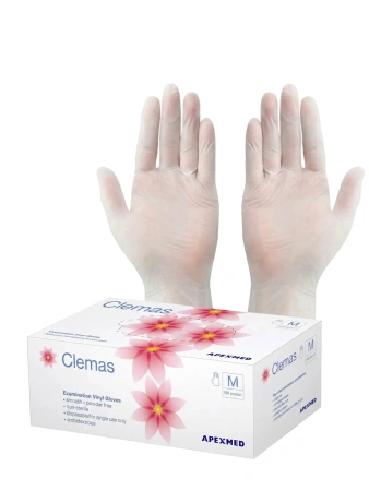 Перчатки медицинские Apexmed Clemas M, виниловые, неопудренные, нестерильные, 100 шт