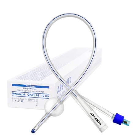 Катетер Фолея 24 Ch/Fr мужской, силиконовый, 10 шт