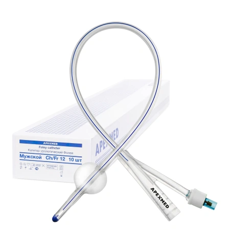 Катетер Фолея 12 Ch/Fr мужской, силиконовый, 10 шт