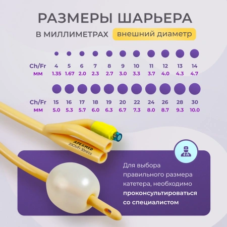 Катетер Фолея 20 Ch/Fr мужской, трехходовой, 10 шт