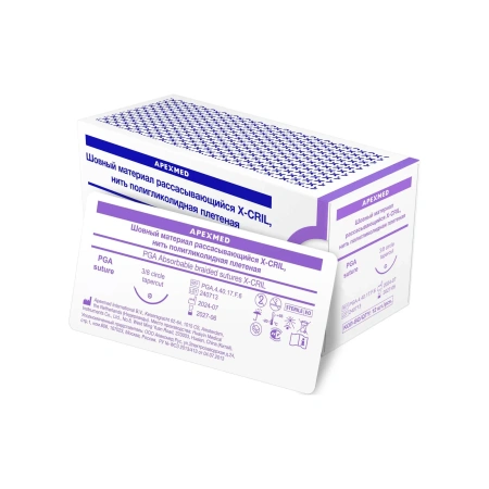 Полигликолидная плетеная нить X-CRIL 45 см, с иглой Tapercut 15 мм, 3/8, 12 шт