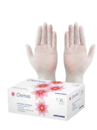 Перчатки медицинские Apexmed Clemas XL, виниловые, неопудренные, нестерильные, 100 шт