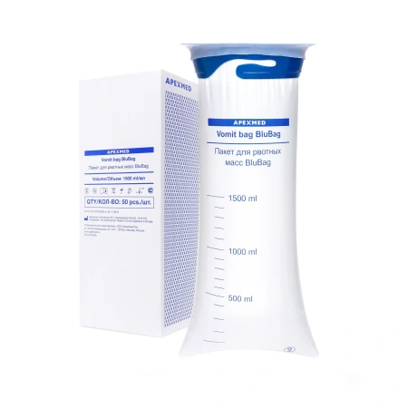 Гигиенический пакет для рвотных масс BluBag с гелеобразующим веществом, 1500 мл, 50 шт, Apexmed