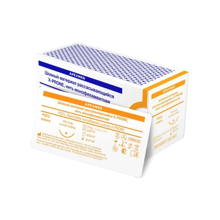 Полиглекапроновая мононить X-PRONE 75 см, с режущей иглой 15 мм, 3/8, 12 шт