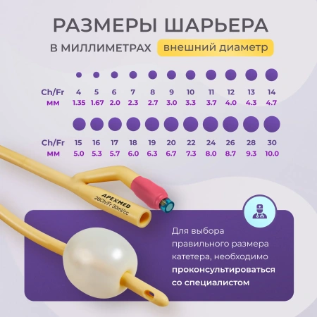 Катетер Фолея 26 Ch/Fr мужской, урологический, 10 шт