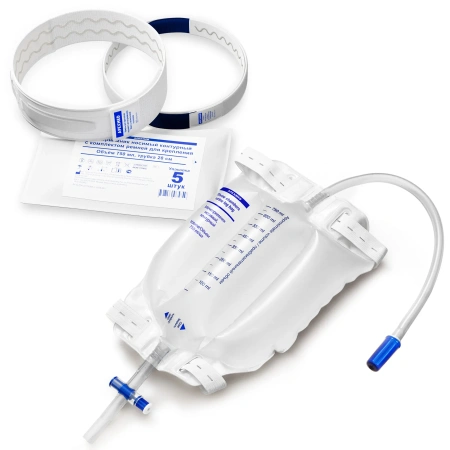 Мочеприемник ножной 750 мл, 28 см, контурный, с комплектом ремней для крепления, 5 шт