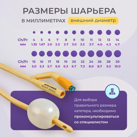Катетер Фолея 16 Ch/Fr мужской, урологический, 10 шт