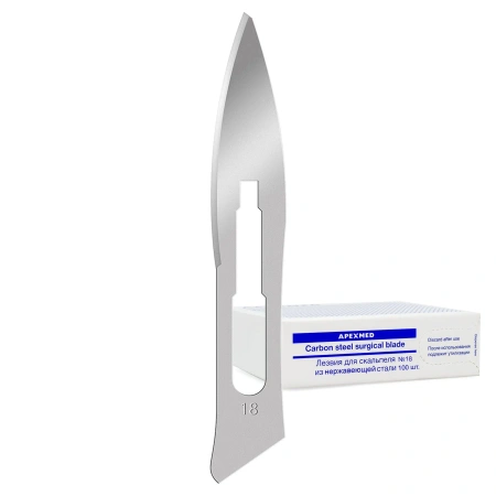 Лезвие для скальпеля Apexmed №18, из нержавеющей стали, 100 шт, хирургическое, стерильное