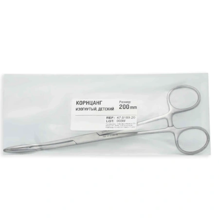 Корнцанг детский изогнутый, 200 мм, Apexmed