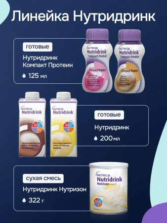 Энтеральное питание Нутридринк Компакт Протеин с нейтральным вкусом, 125 мл, 4 шт