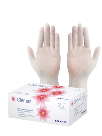 Перчатки медицинские Apexmed Clemas L, виниловые, неопудренные, нестерильные, 100 шт