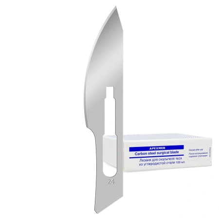 Лезвие для скальпеля Apexmed №24, из углеродистой стали, 100 шт, хирургическое, стерильное