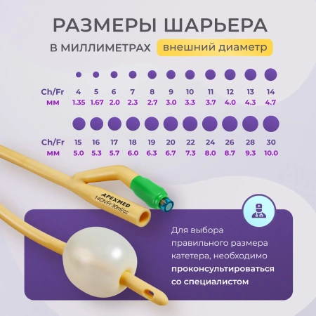 Катетер Фолея 14 Ch/Fr мужской, урологический, 10 шт