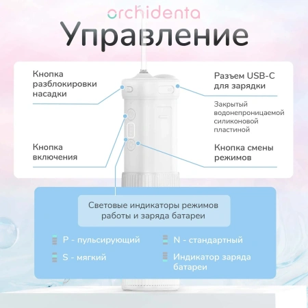 Ирригатор для полости рта Orchidenta WF-101, портативный, белый