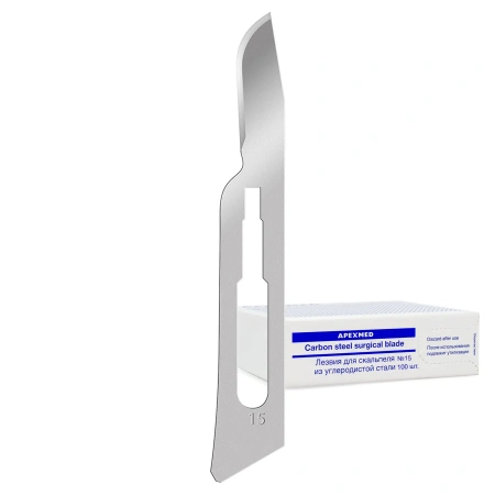 Лезвие для скальпеля Apexmed №15, из углеродистой стали, 100 шт, хирургическое, стерильное