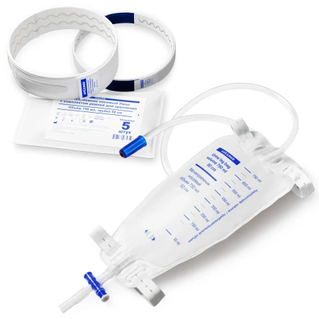 Мочеприемник ножной Люкс 750 мл, 50 см, с комплектом ремней для крепления, 5 шт